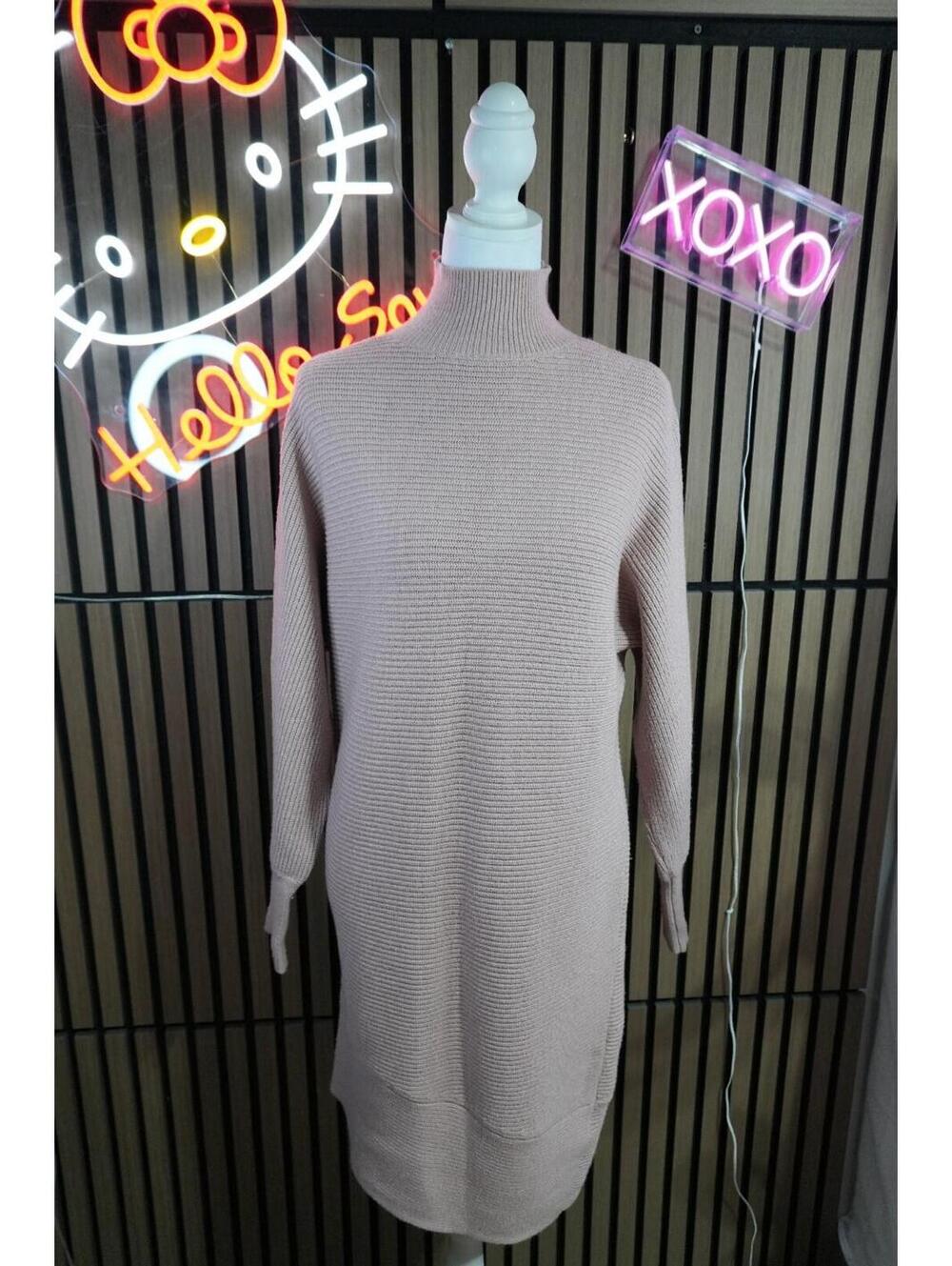 Express Sweater Dress XS Pink Solid Mock Neck Long Sleeve Knee Knit Pullover